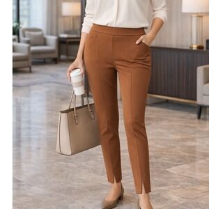 Ava Viv XL Cognac Ponte Pull On Ankle Pants Slit Hem Office Quiet Luxury